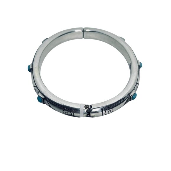 Brighton Primrose Silver Tone Faux Turquois Hinged Bangle Bracelet (5937) - Picture 3 of 7